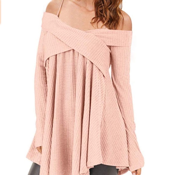 cold shoulder crisscross tunic sweater